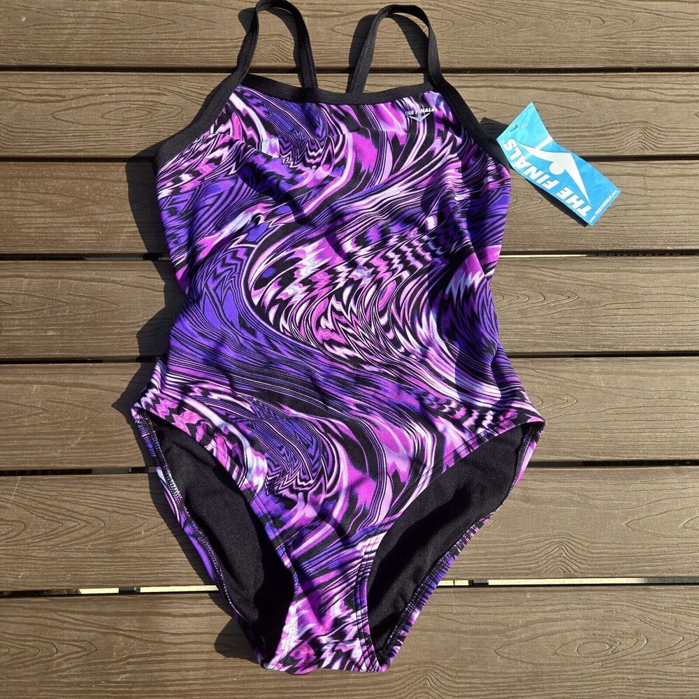 THE FINAL WOMENS 1 PCS SWIMWEAR Butterfly Back Size-36 Purple/Black New
